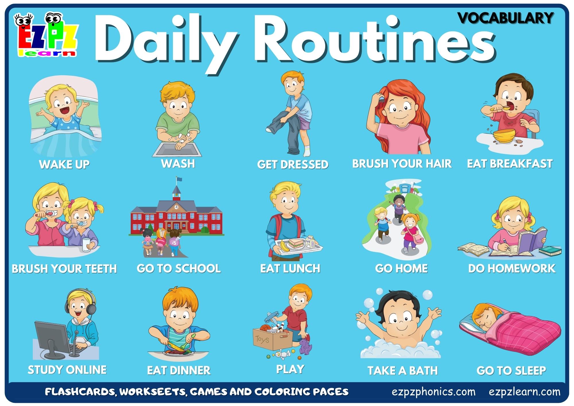Daily Routines Vocabulary Picture Dictionary Join Now for Free Flashcards, Worksheets and Coloring Pages